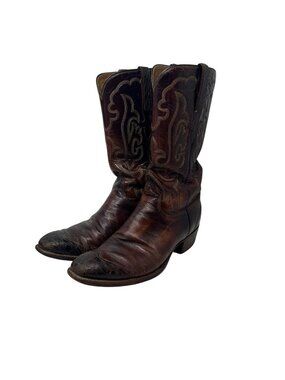 Lucchese San Antonio Vtg 9.5 Leather Cowboy Boots USA‎ Made Crocodile Wing Tip